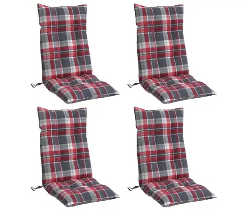Kõrge Seljatoega Toolipadjad 4 Tk, Punane Ruudumuster, Kangas