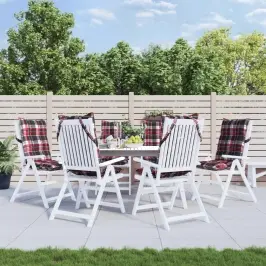 Kõrge Seljatoega Toolipadjad 6 Tk, Punane Ruudumuster, Kangas