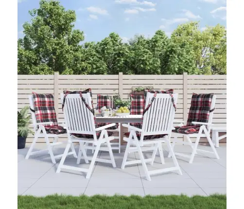 Kõrge Seljatoega Toolipadjad 6 Tk, Punane Ruudumuster, Kangas