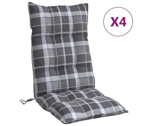 Kõrge Seljatoega Toolipadjad 4 Tk, Hall Ruudumuster, Kangas
