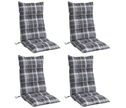 Kõrge Seljatoega Toolipadjad 4 Tk, Hall Ruudumuster, Kangas