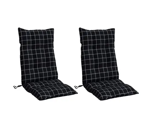 Kõrge Seljatoega Toolipadjad 2 Tk, Must Ruudumuster, Kangas