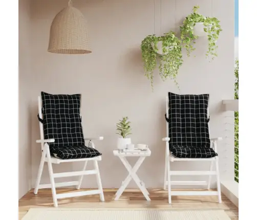 Kõrge Seljatoega Toolipadjad 2 Tk, Must Ruudumuster, Kangas