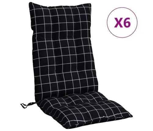 Dārza Krēslu Matrači, 6 Gab., Oksforda Audums, Melnas Rūtis Vidaxl