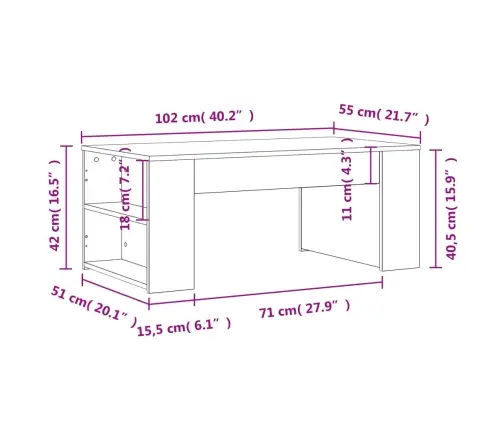 Kafijas Galdiņš, Melns, 102X55X42 Cm, Inženierijas Koks Vidaxl