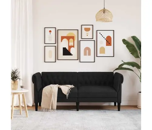 Divvietīgs Chesterfield Dīvāns, Melns Audums Vidaxl