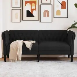 Divvietīgs Chesterfield Dīvāns, Melns Audums Vidaxl Divvietīgs Chesterfield Dīvāns, Melns Audums Vidaxl