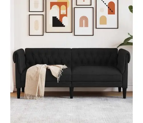 Divvietīgs Chesterfield Dīvāns, Melns Audums Vidaxl