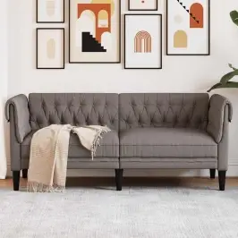 Divvietīgs Chesterfield Dīvāns, Pelēkbrūns Audums Vidaxl