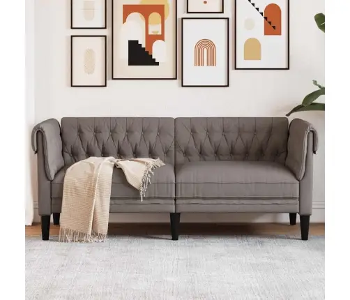 Divvietīgs Chesterfield Dīvāns, Pelēkbrūns Audums Vidaxl