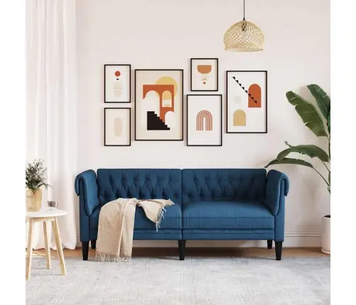 Divvietīgs Chesterfield Dīvāns, Zils Audums Vidaxl