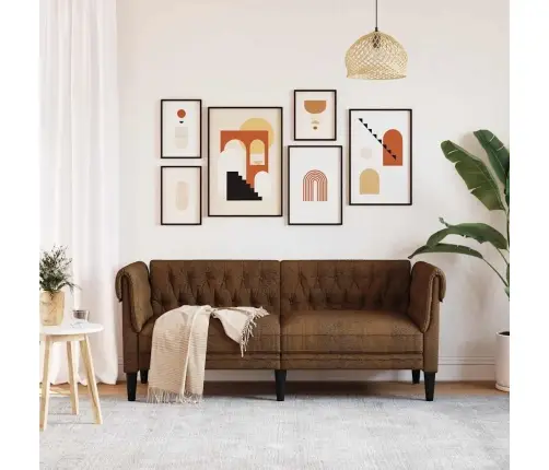 Divvietīgs Chesterfield Dīvāns, Brūns Audums Vidaxl