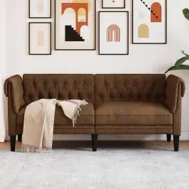 Dvivietė Chesterfield Sofa, Rudos Spalvos, Audinys