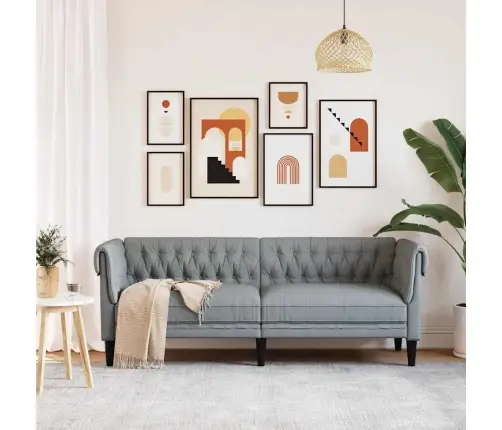 Trīsvietīgs Chesterfield Dīvāns, Gaiši Pelēks Audums Vidaxl