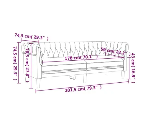Trīsvietīgs Chesterfield Dīvāns, Gaiši Pelēks Audums Vidaxl