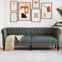 Trivietė Chesterfield Sofa, Tamsiai Pilkos Spalvos, Audinys