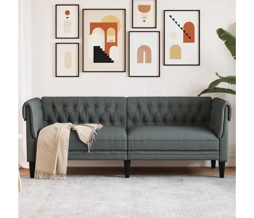 Trivietė Chesterfield Sofa, Tamsiai Pilkos Spalvos, Audinys
