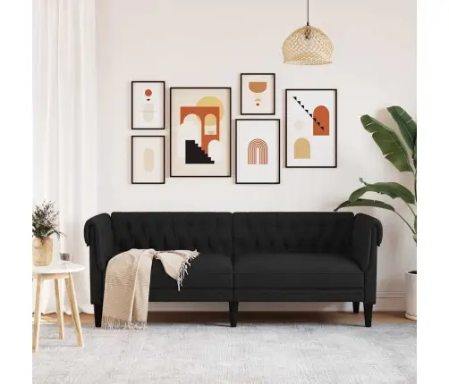 Trīsvietīgs Chesterfield Dīvāns, Melns Audums Vidaxl