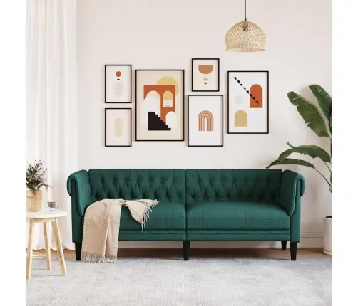 Trīsvietīgs Chesterfield Dīvāns, Tumši Zaļš Audums Vidaxl