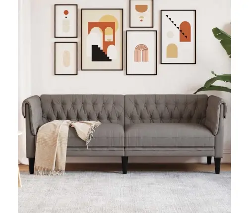 Trīsvietīgs Chesterfield Dīvāns, Pelēkbrūns Audums Vidaxl