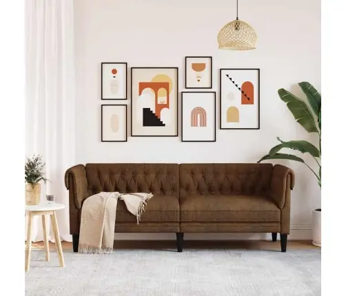 Trivietė Chesterfield Sofa, Rudos Spalvos, Audinys