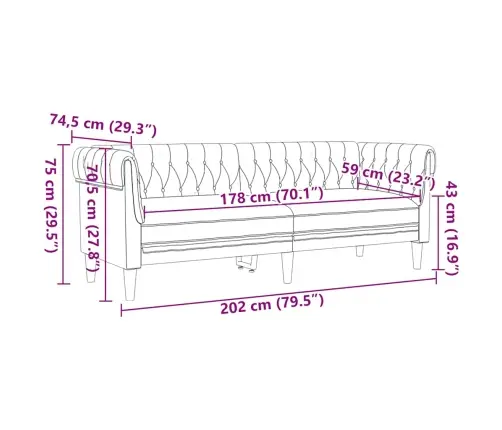 Trivietė Chesterfield Sofa, Rudos Spalvos, Audinys