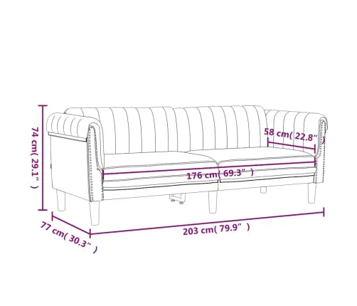 Trivietė Sofa, Tamsiai Pilkos Spalvos, Aksomas