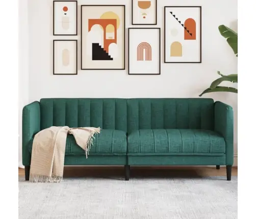 Divvietīgs Dīvāns, Tumši Zaļš Audums Vidaxl