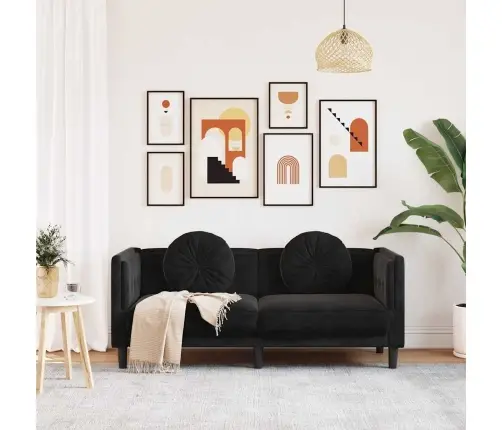 Divvietīgs Dīvāns Ar Matračiem, Melns Samts Vidaxl