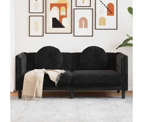 Divvietīgs Dīvāns Ar Matračiem, Melns Samts Vidaxl
