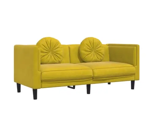 Dvivietė Sofa Su Pagalvėlėmis, Geltonos Spalvos, Aksomas