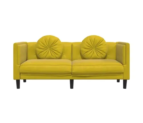Dvivietė Sofa Su Pagalvėlėmis, Geltonos Spalvos, Aksomas