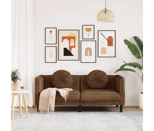 Dvivietė Sofa Su Pagalvėlėmis, Ruda, Dirbtinė Versta Oda