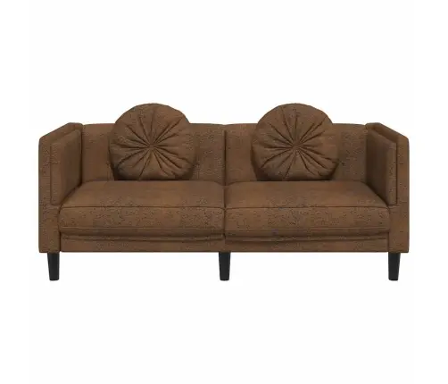 Dvivietė Sofa Su Pagalvėlėmis, Ruda, Dirbtinė Versta Oda