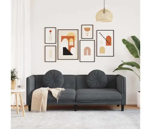 Trīsvietīgs Dīvāns Ar Matračiem, Tumši Pelēks Samts Vidaxl