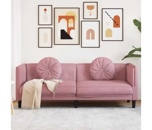 Trīsvietīgs Dīvāns Ar Matračiem, Rozā Samts Vidaxl