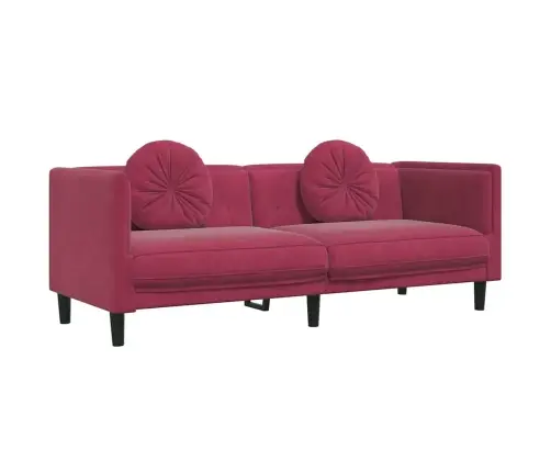 Trivietė Sofa Su Pagalvėlėmis, Vyno Raudonos Spalvos, Aksomas