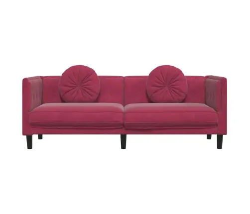 Trivietė Sofa Su Pagalvėlėmis, Vyno Raudonos Spalvos, Aksomas