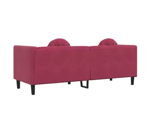 Trivietė Sofa Su Pagalvėlėmis, Vyno Raudonos Spalvos, Aksomas