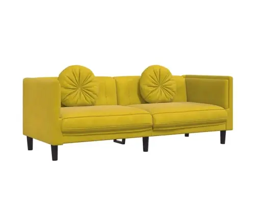 Trīsvietīgs Dīvāns Ar Matračiem, Dzeltens Samts Vidaxl