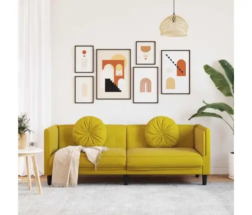 Trīsvietīgs Dīvāns Ar Matračiem, Dzeltens Samts Vidaxl