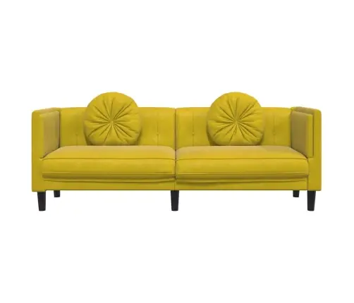 Trīsvietīgs Dīvāns Ar Matračiem, Dzeltens Samts Vidaxl