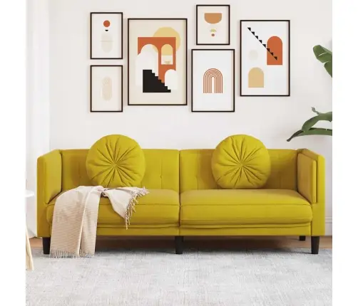 Trīsvietīgs Dīvāns Ar Matračiem, Dzeltens Samts Vidaxl