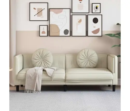 Trīsvietīgs Dīvāns Ar Matračiem, Krēmkrāsas Samts Vidaxl