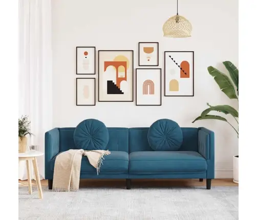 Trīsvietīgs Dīvāns Ar Matračiem, Zils Samts Vidaxl