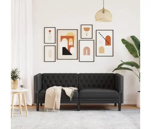 Divvietīgs Chesterfield Dīvāns, Melna Mākslīgā Āda Vidaxl