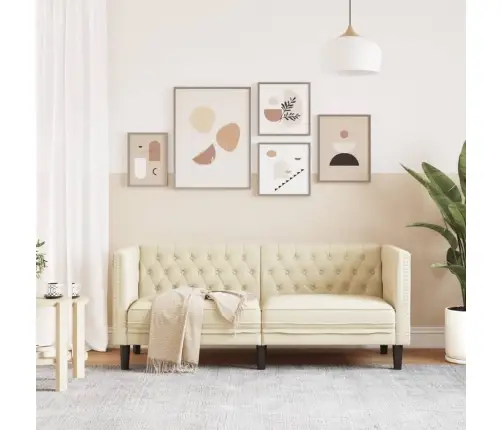 Divvietīgs Chesterfield Dīvāns, Krēmkrāsas Mākslīgā Āda Vidaxl