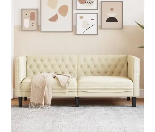 Divvietīgs Chesterfield Dīvāns, Krēmkrāsas Mākslīgā Āda Vidaxl