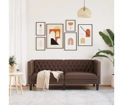 Divvietīgs Chesterfield Dīvāns, Brūna Mākslīgā Āda Vidaxl