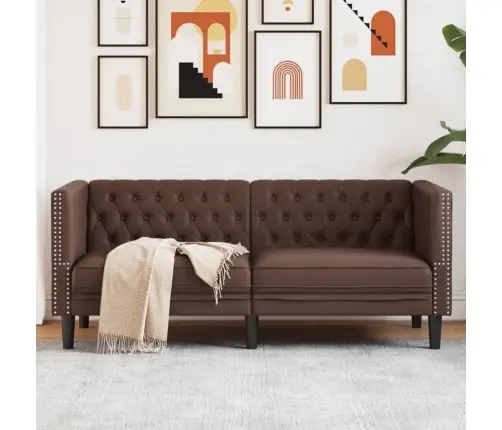 Divvietīgs Chesterfield Dīvāns, Brūna Mākslīgā Āda Vidaxl
